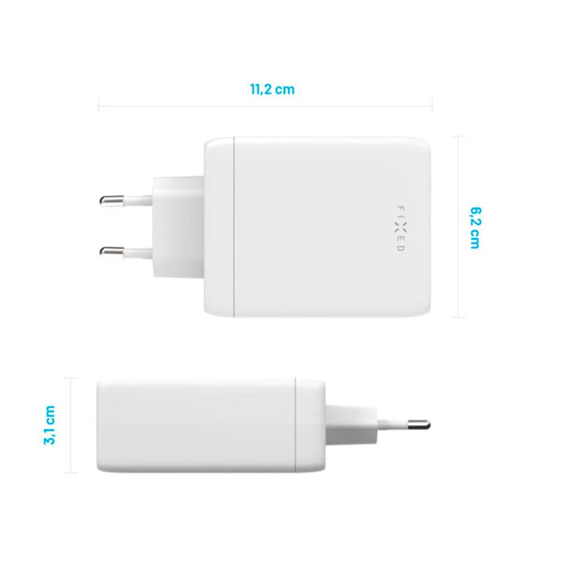 Fixed GaN 100W Wall Charger with 3x USB-C / 1x USB-A - White