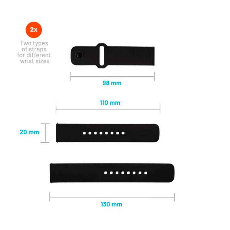 Fixed Universal Smartwatch Sporty Silicone Strap (20mm) - Black
