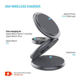 Fixed MagFlex Round Foldable 3-in-1 Wireless Charger - Phone / Headphones / Smartwatch - MagSafe Compatible - Grå