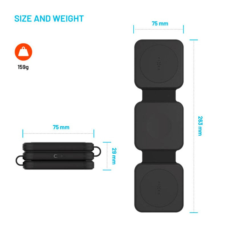 Fixed Flex 3-in-1 Wireless Charger with USB-C - Foldable Design - Black