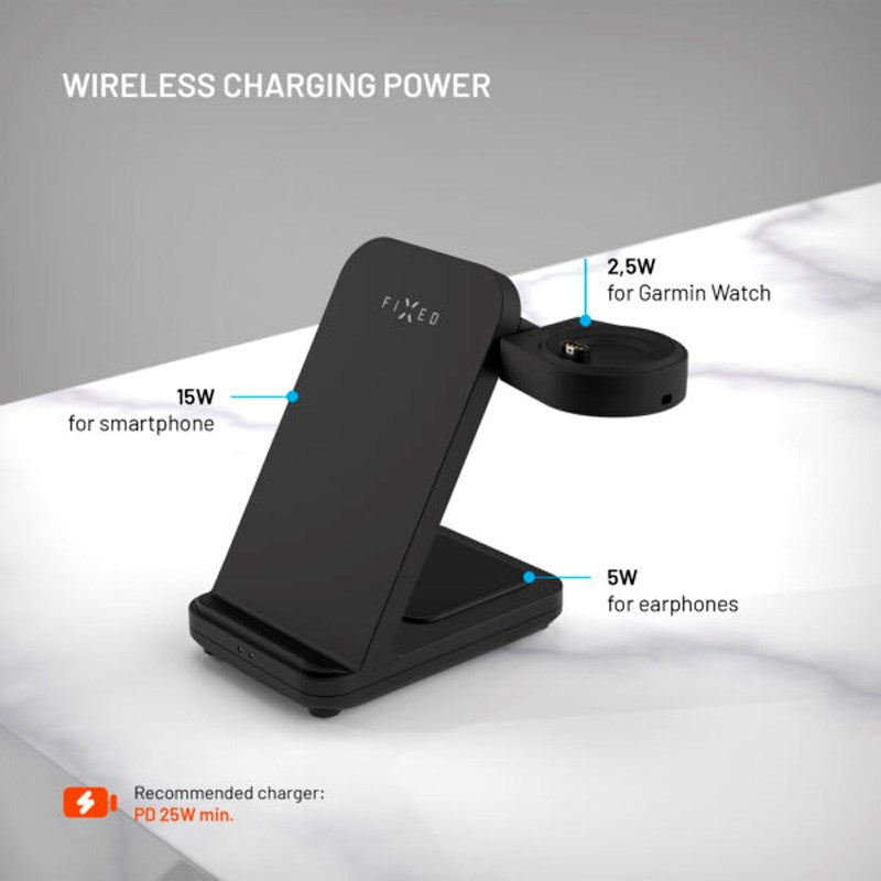 Fixed 3-in-1 Wireless Charger for Garmin Smartwatch - Black