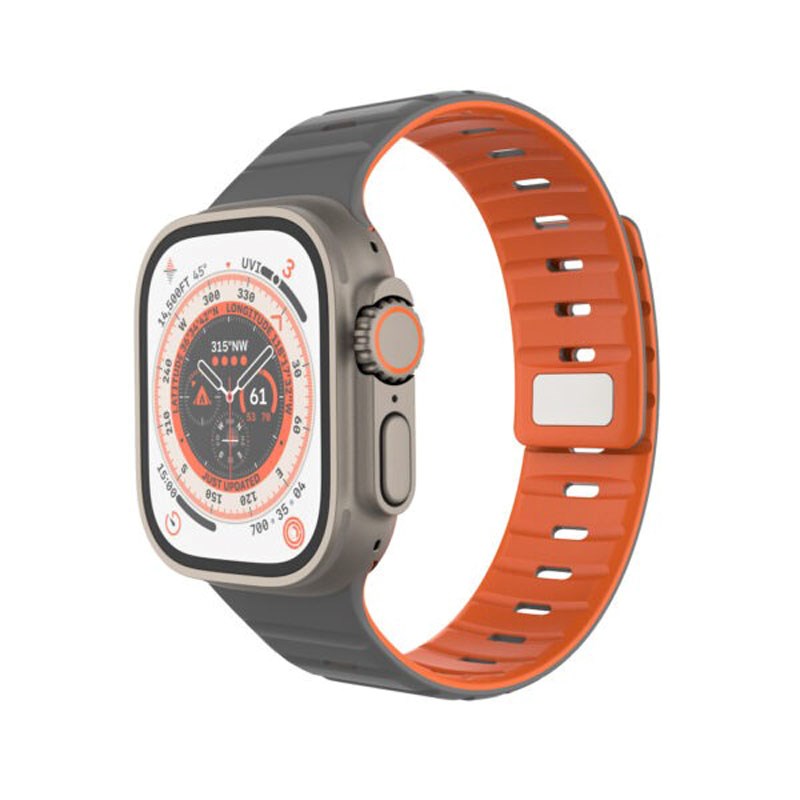Apple Watch (42/44/SE/45/46/49mm) Fixed Magnetic Silicone Strap - Grey / Orange