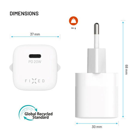 Fixed 20W Mini Wall Charger with USB-C & PD - White
