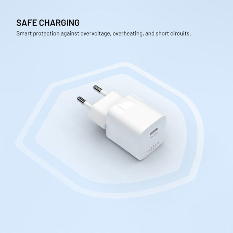 Fixed 30W Mini Wall Charger with USB-C & PD - White