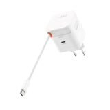 Fixed 65W USB-C Wall Charger with Retractable USB-C Cable - White