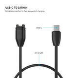 Fixed USB-C Charging Cable for Garmin Smartwatch - 2m - Black