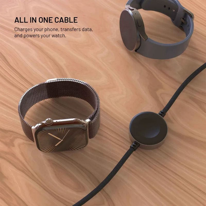 Fixed USB-C Charging Cable for Apple Watch & Samsung Galaxy Watch - 1.5m - Black