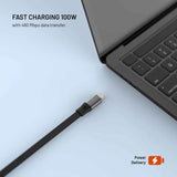 Fixed Retractable 100W USB-C to USB-C Cable - 1m - Black