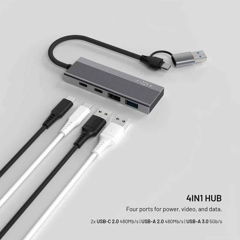 Fixed 4-in-1 USB-C Multiport with 2 x USB-A 2 x USB-C - Silver