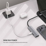 Fixed 5-i-1 USB-C Multiport with 3 x USB-C 1 x USB-A 1 x HDMI - Silver