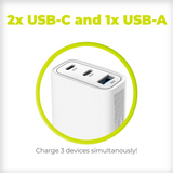 Mobile Origin GaN 40W Wall Charger with USB-A + 2 USB-C Ports - White