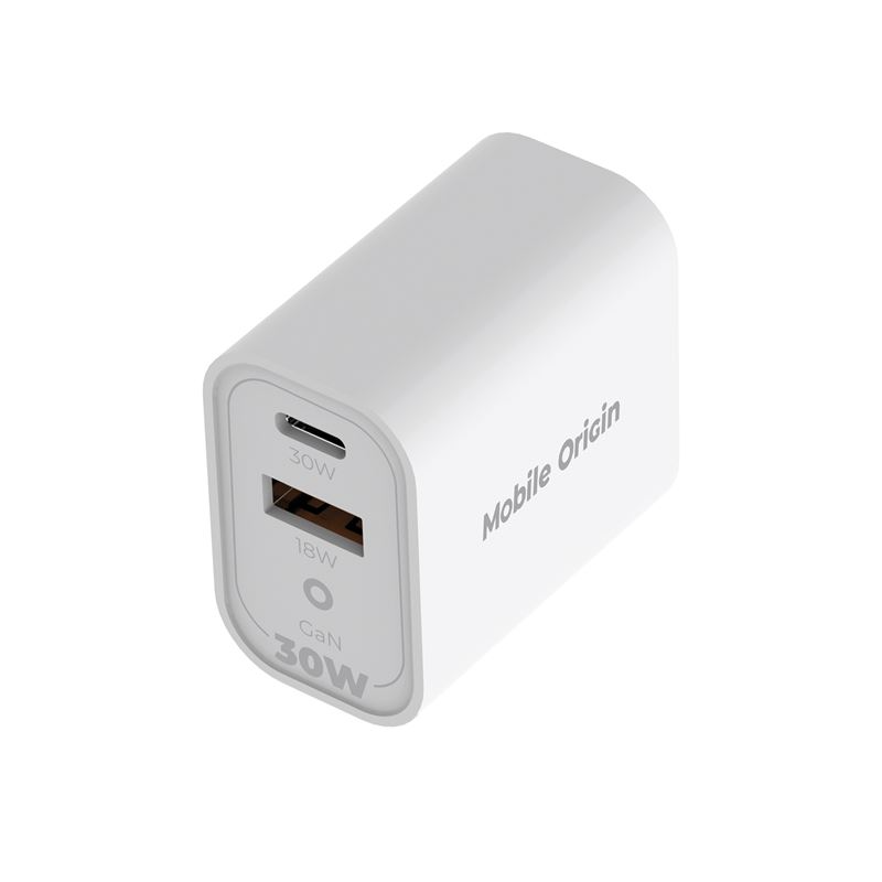 Mobile Origin GaN 30W Travel Adapter - EU, USA, UK, AUS - Hvid