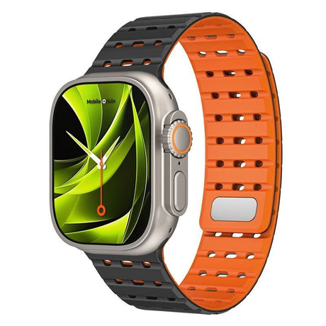 Apple Watch (42/44/SE/45/46/49mm) Mobile Origin Magnetic Silicone Strap - Black / Orange