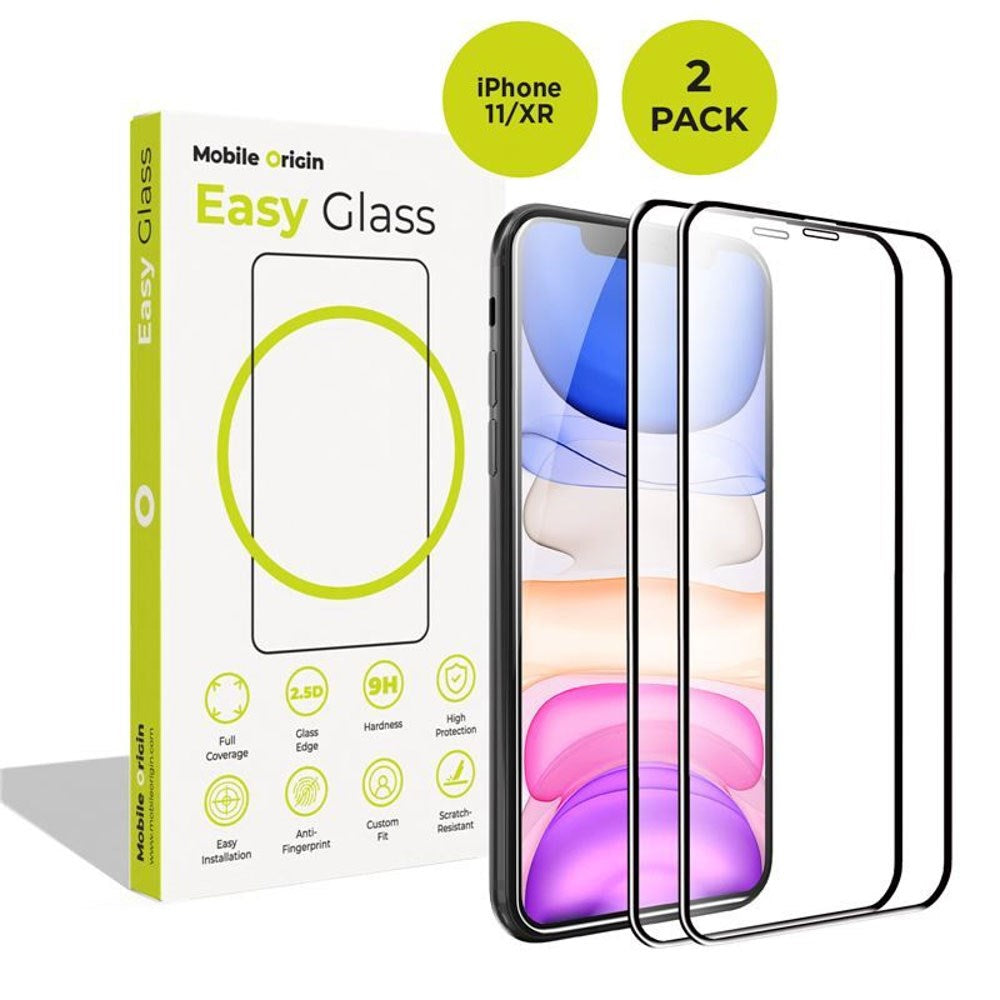 iPhone 11 / XR Mobile Origin EasyGlass Screen Protector - 2 pcs - Transparent / Black Edge