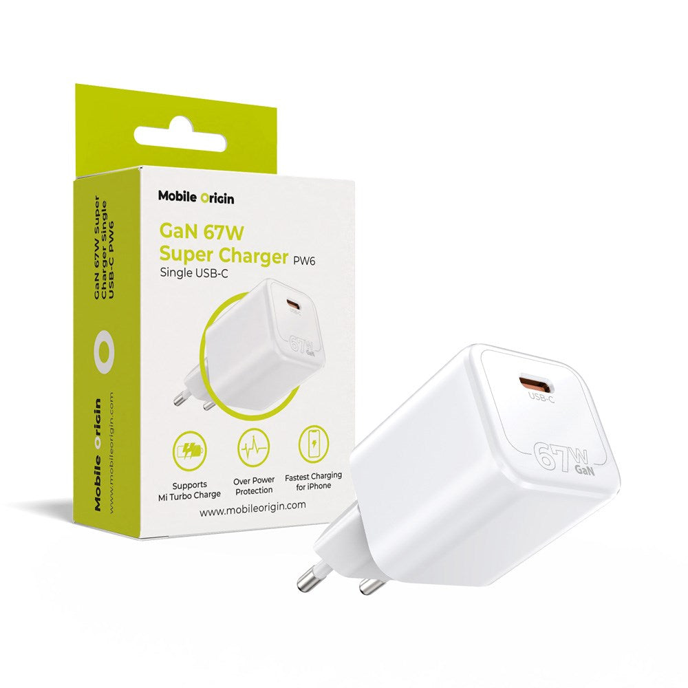 Mobile Origin GaN 67W Wall Charger with 1 x USB-C – White