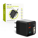 Mobile Origin Display Wall Charger with 1 x USB-A / 1 x USB-C / 1 x Retractable USB-C Cable - 65W - Black