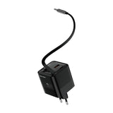 Mobile Origin Display Wall Charger with 1 x USB-A / 1 x USB-C / 1 x Retractable USB-C Cable - 65W - Black