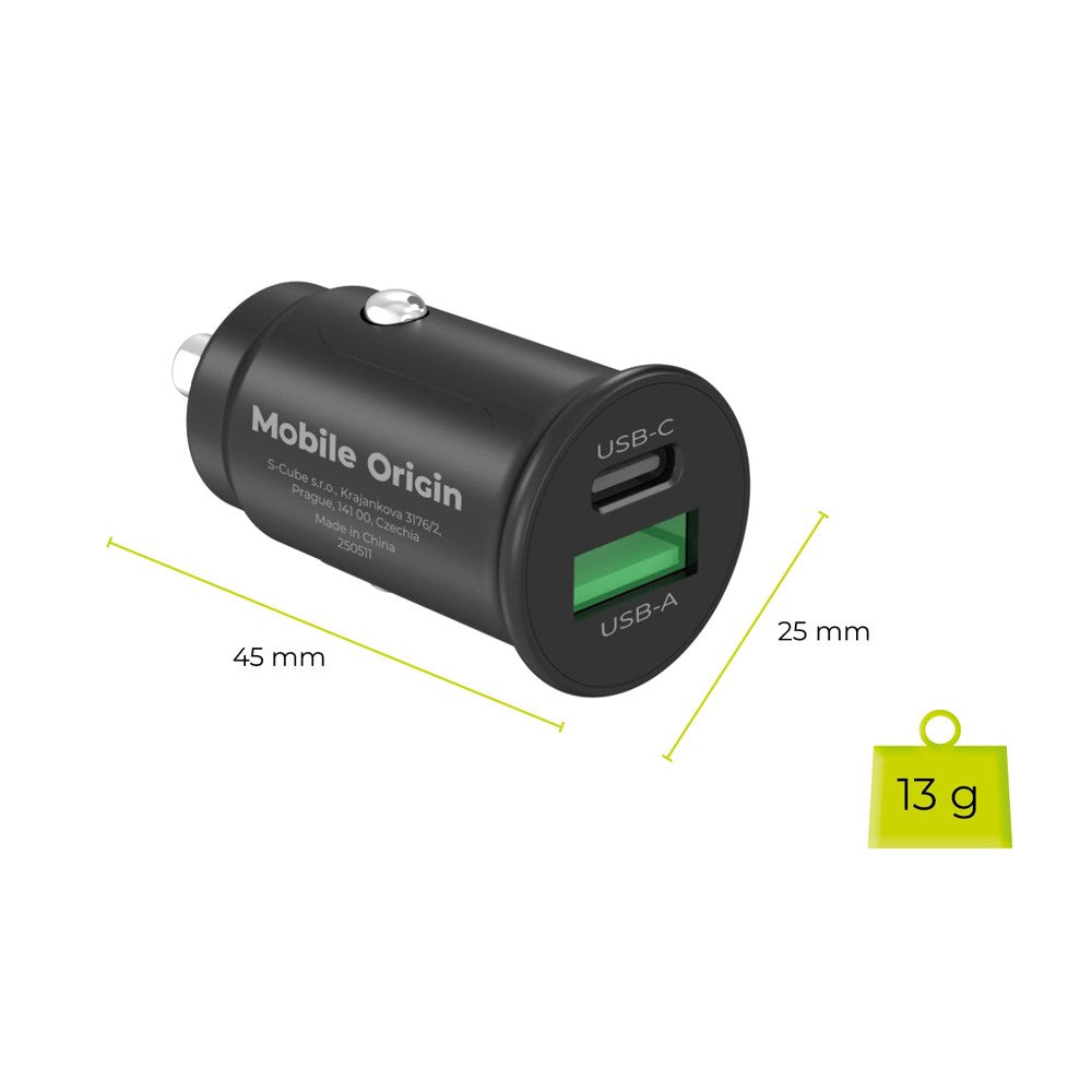 Mobile Origin 30W Car Charger with 1 x USB-A & 1 x USB-C – Black