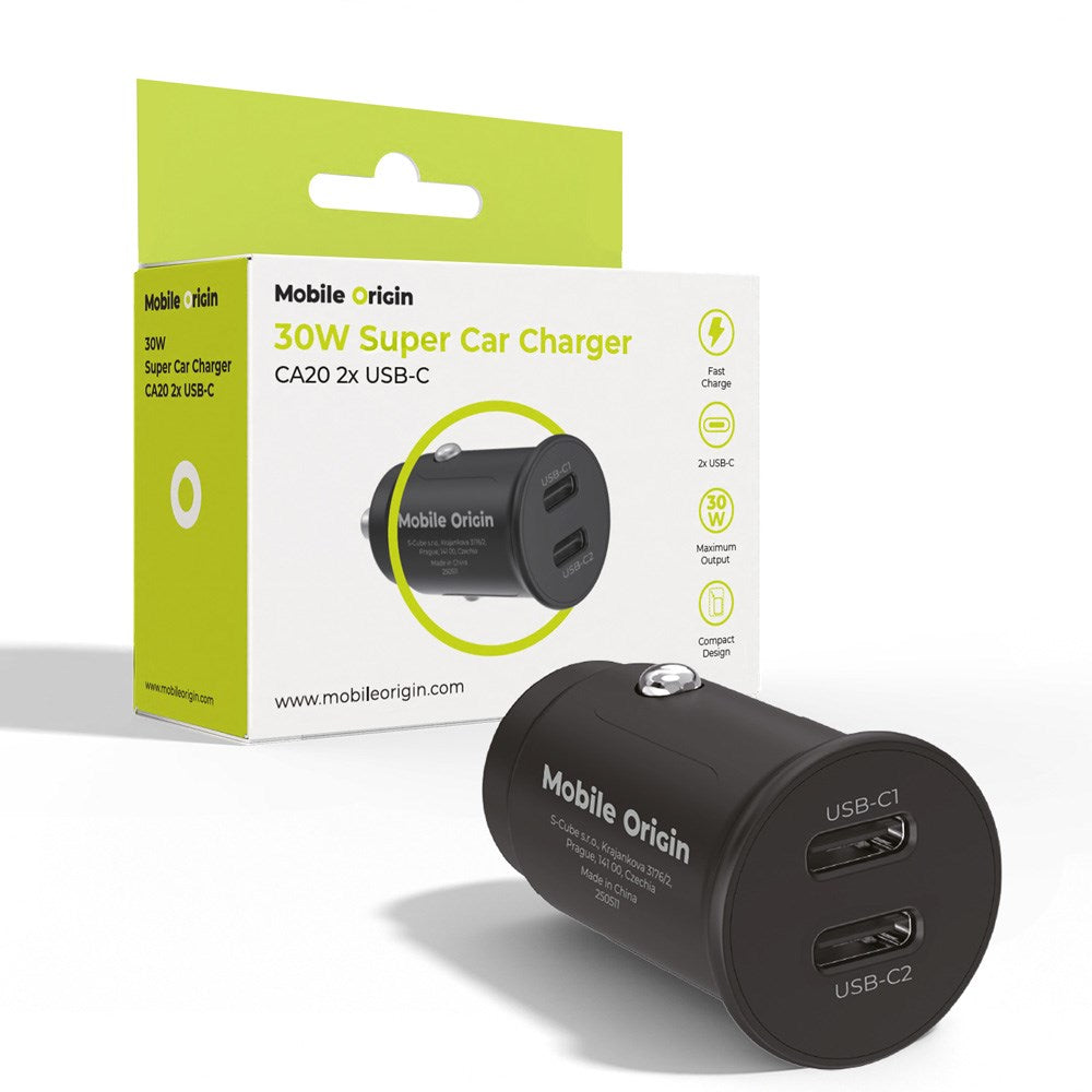 Mobile Origin 30W Car Charger with 2 x USB-C – Black