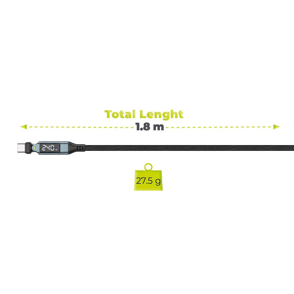 Mobile Origin 240W Display 540° Rotating USB-C to USB-C Cable - 1.8m - Black