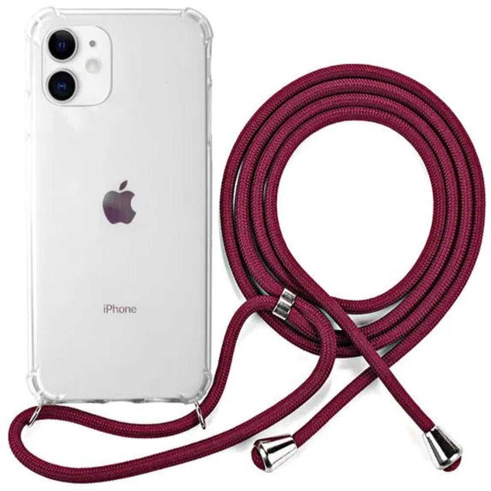 iPhone 11 Plastic Case with Hand Strap – Transparent/Red
