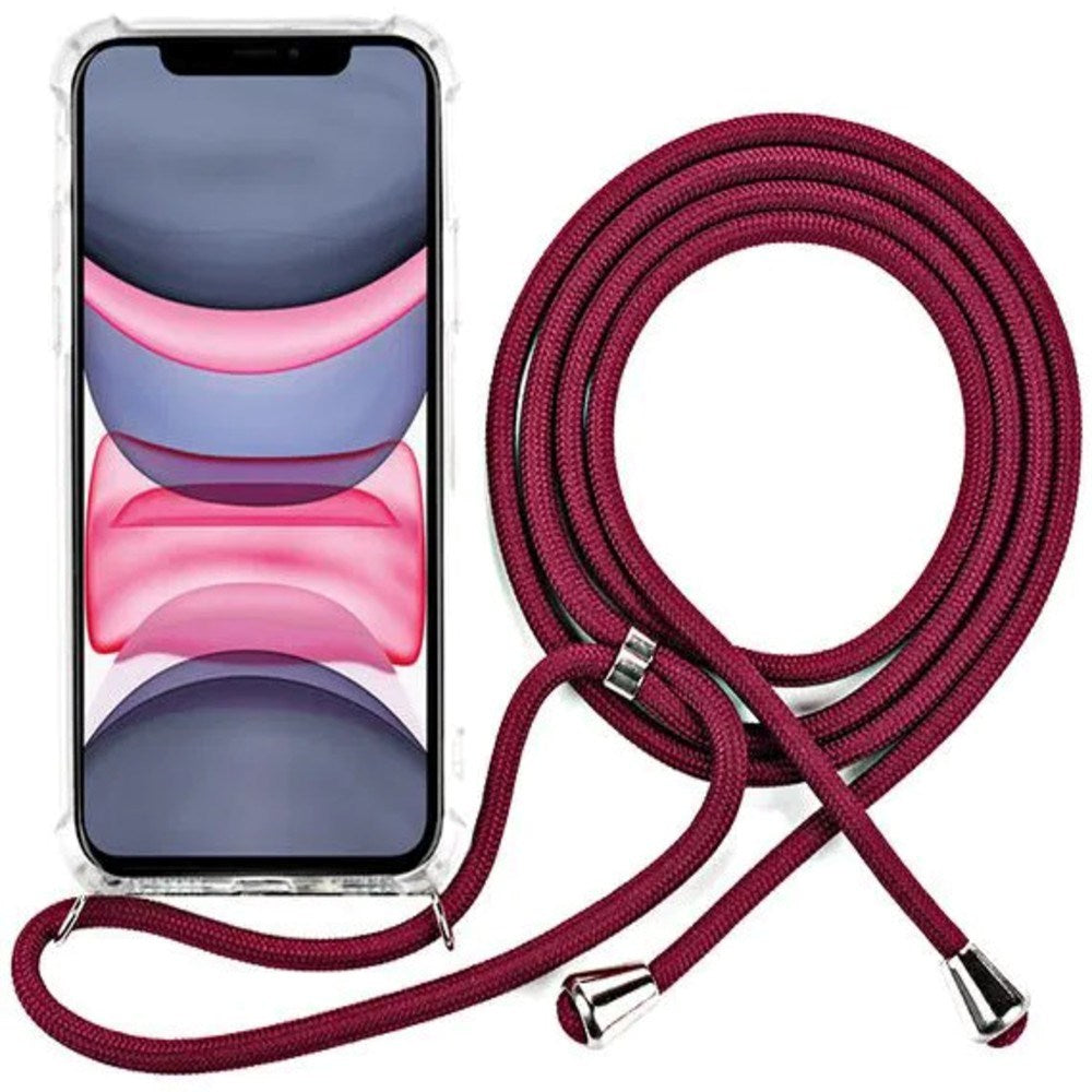 iPhone 11 Plastic Case with Hand Strap – Transparent/Red