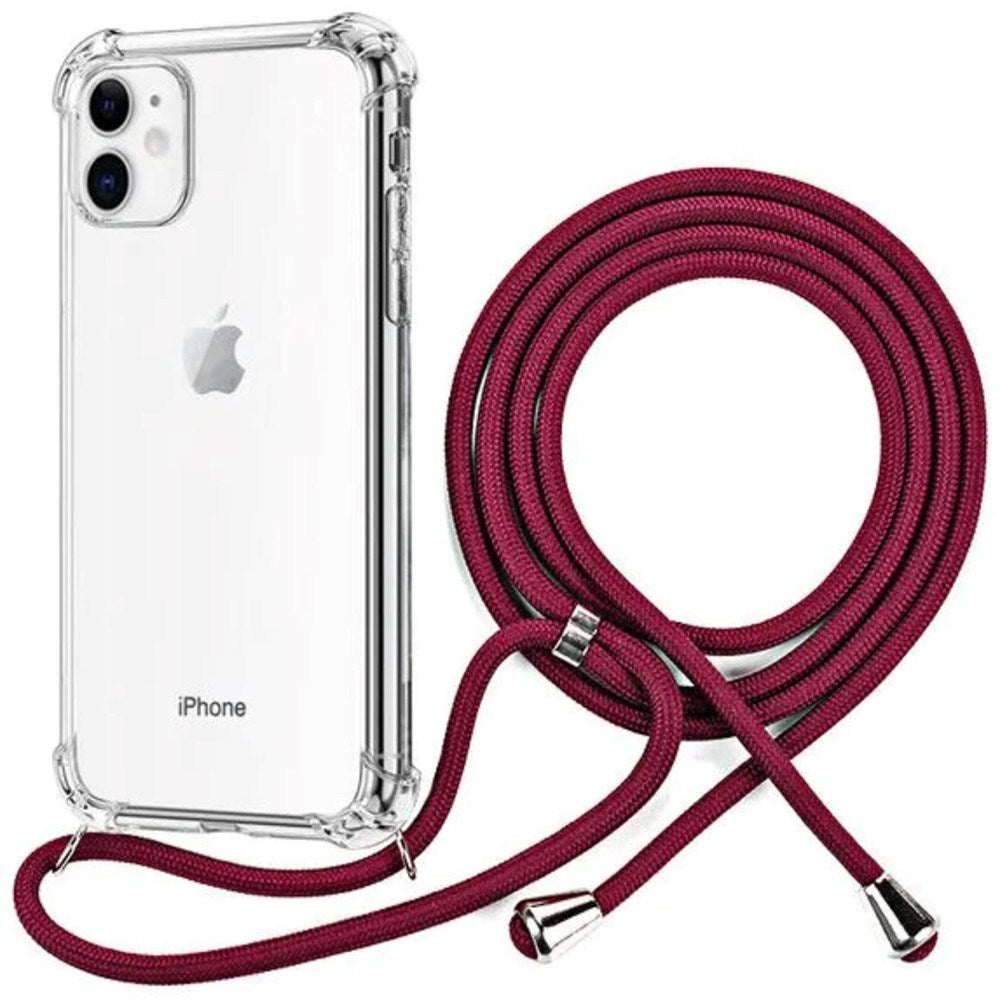 iPhone 11 Plastic Case with Hand Strap – Transparent/Red