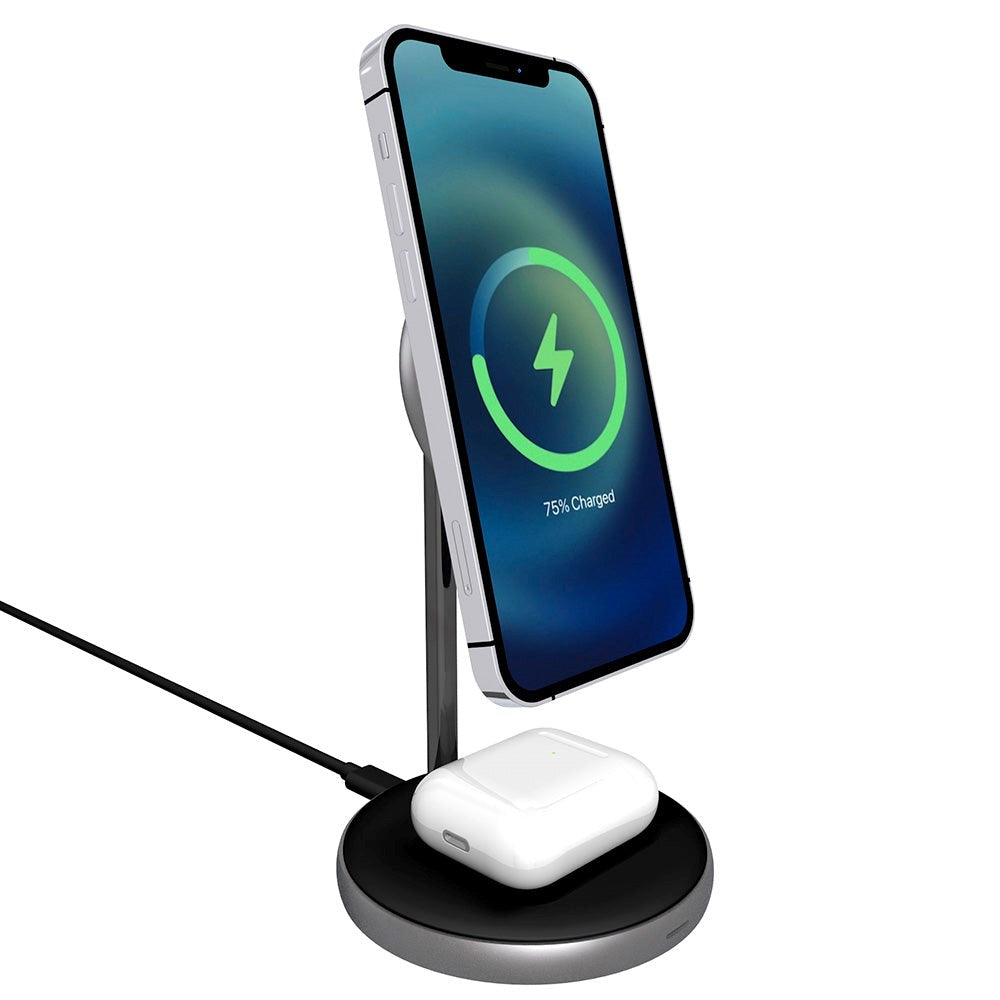 Epico Magnetic 2-in-1 Wireless Charger 15W w. 18W QC Wall Charger - MagSafe Compatible - Space Gray