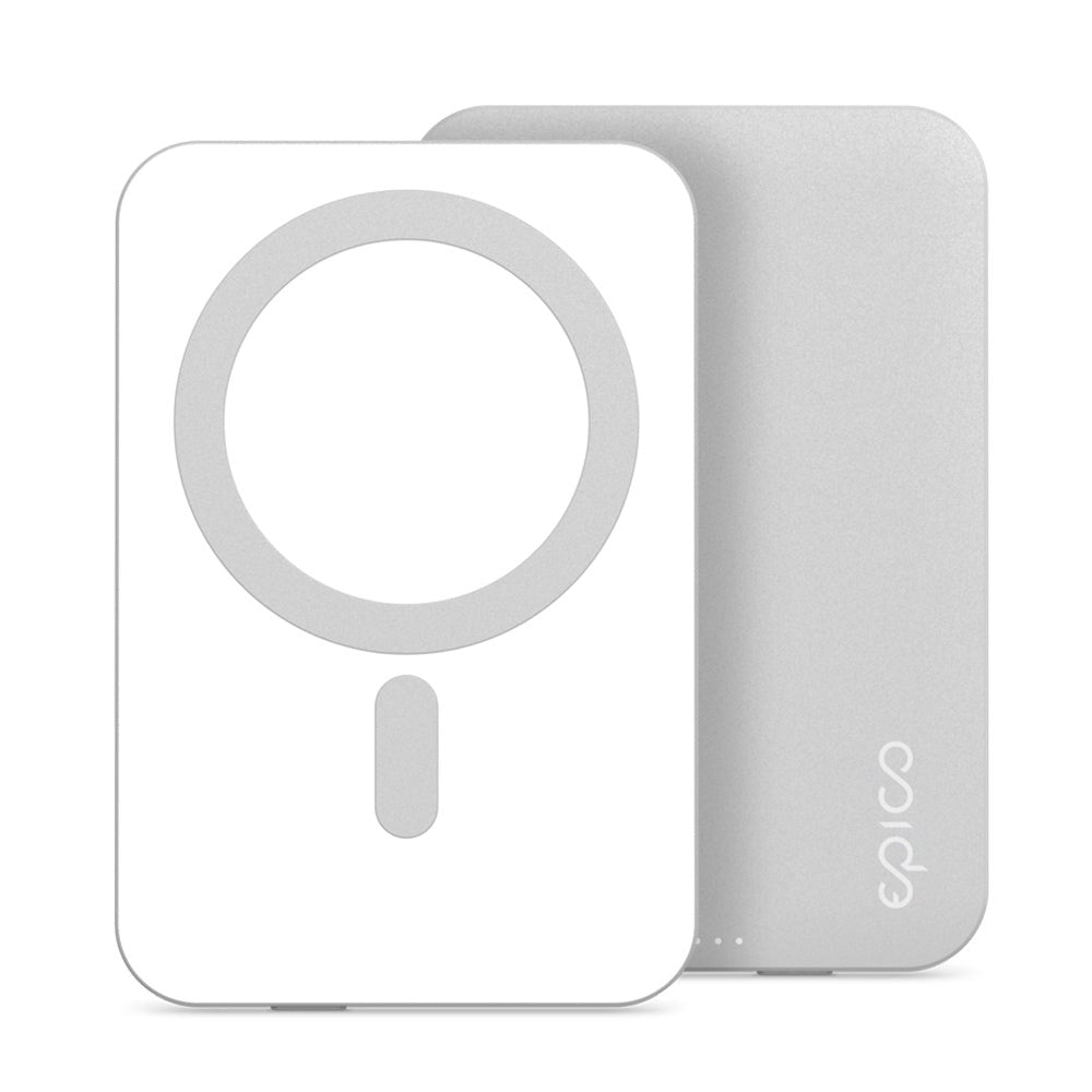 Epico 20W Aluminum Wireless Magnetic Powerbank 5,000 mAh w. USB-C Cable - MagSafe Compatible - Silver