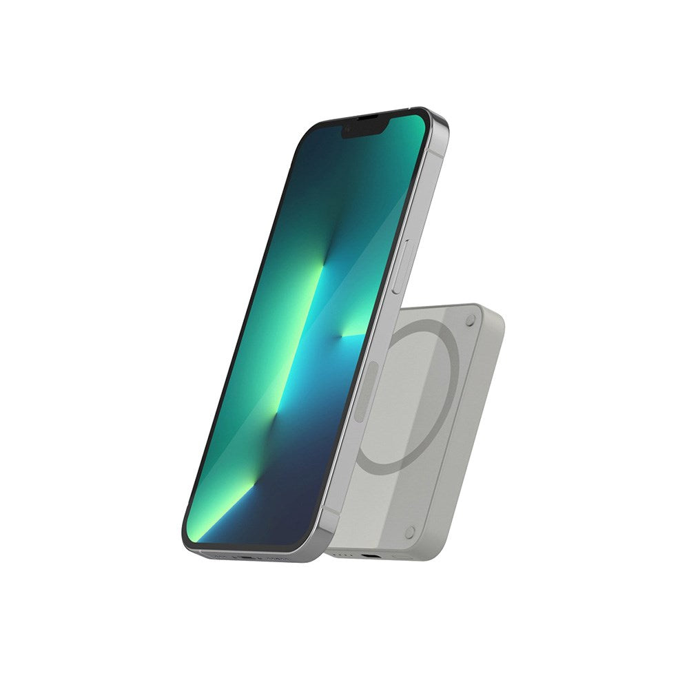 Epico 15W Wireless Magnetic Powerbank 4,200 mAh w. USB-C & Lightning Cable - MagSafe Compatible - Grey