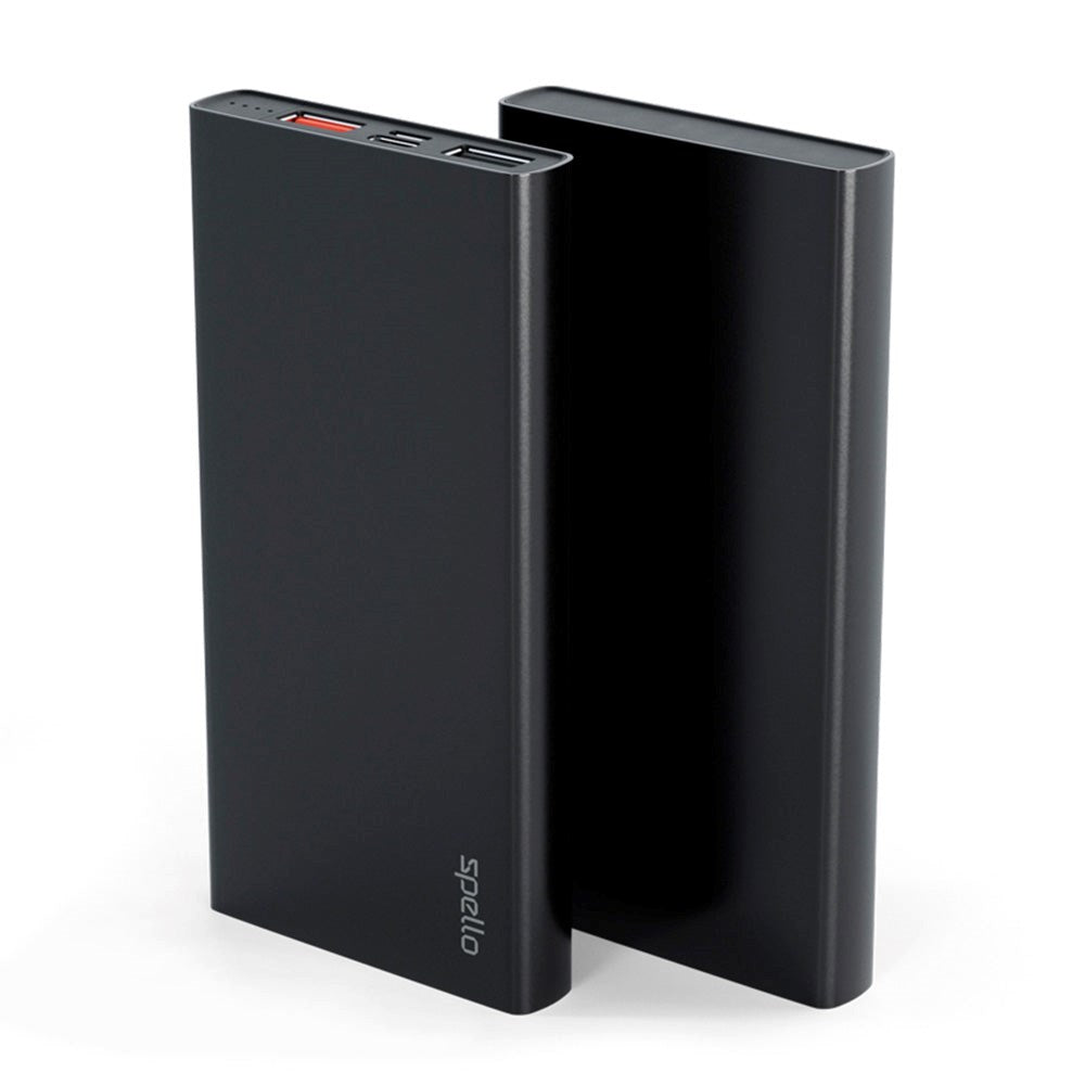 Spello Slim Power Delivery 18W Powerbank with 2 x USB-A / 1 x USB-C & 1 x USB-C Cable - 10.000 mAh - Black