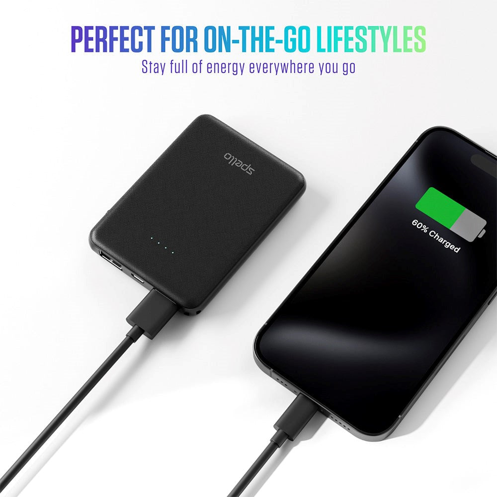 Spello Pocket Powerbank 10W with 2 x USB-A - 5,000 mAh - Black