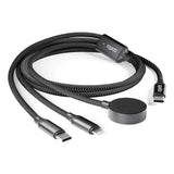 Spello 3-in-1 Multifunctional 100W USB-C Cable with USB-C - Lightning - Apple Watch Charger - Black