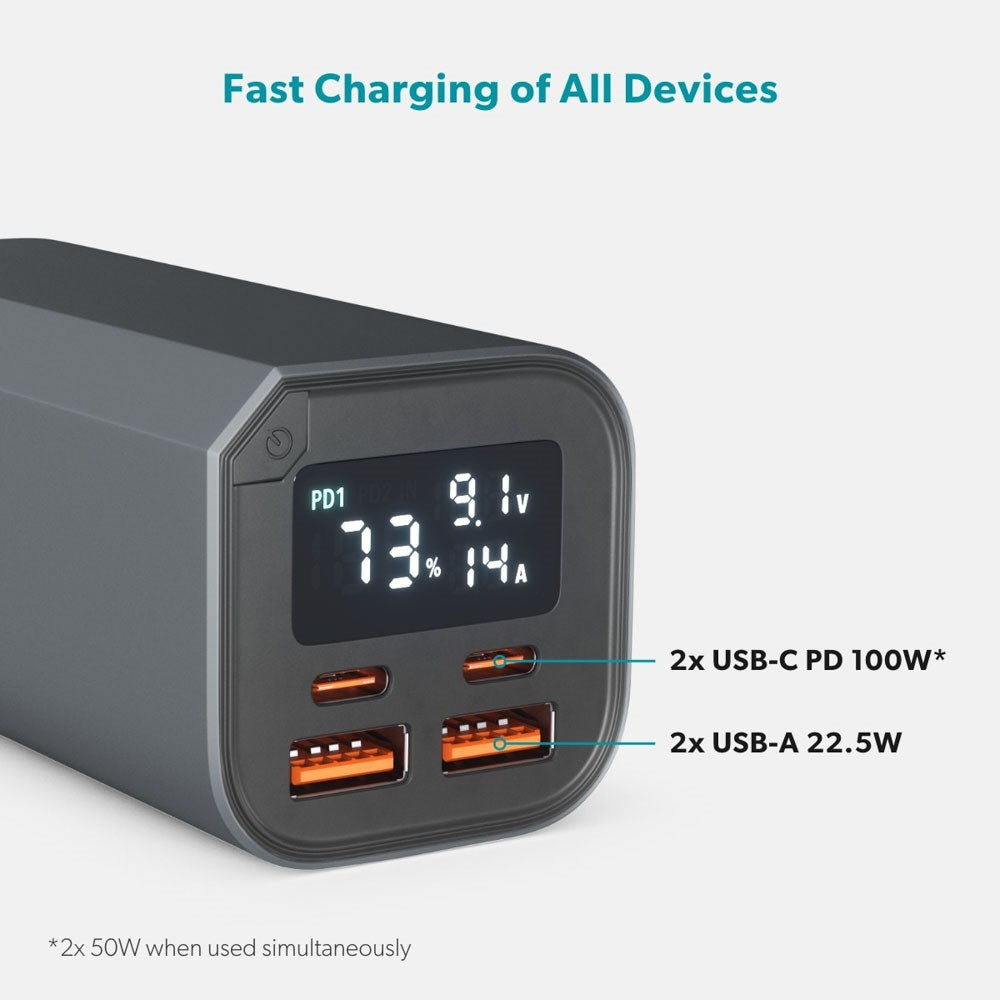 Epico 100W Aluminium Powerbank 20.000 mAh with 2 x USB-A & 2 x USB-C - Grey