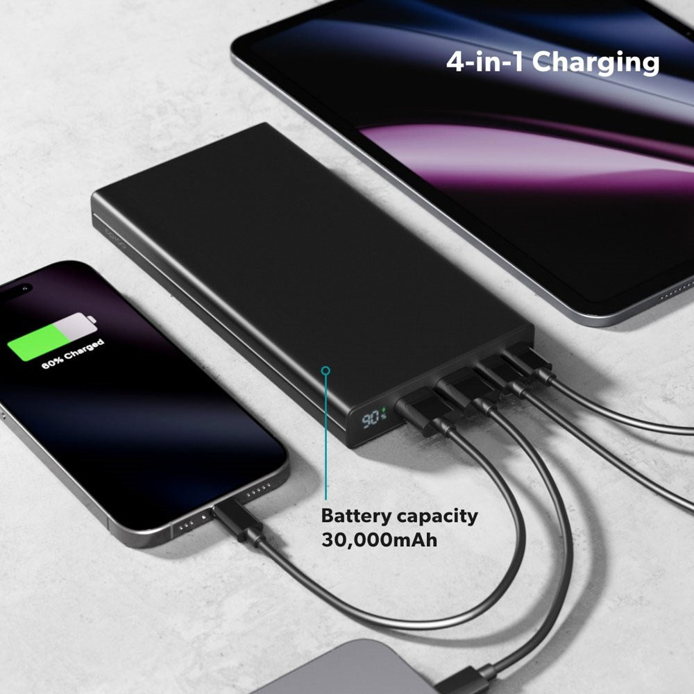 Epico 45W Power Bank 30,000 mAh with 2 x USB-A Plug 2 x USB-C Plug 1 x USB-C Cable - Black