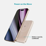 Epico 15W UltraPack EM51 Slim Alu Mag+ 5000 mAh Power Bank with USB-C - Qi2 / MagSafe Compatible - Desert Titanium