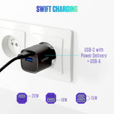 Spello 20W PD (Power Delivery) Wall Charger with 1 x USB-C 1 x USB-A- Black