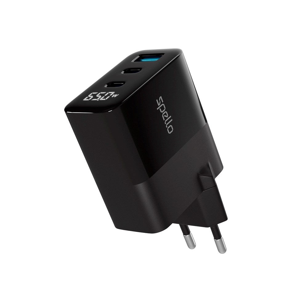 Spello 65W PD (Power Delivery) Wall Charger with 2 x USB-C 1 x USB-A - Black