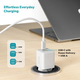 Epico UltraBoost GaN 20W Wall Charger with 1.2m USB-C to USB-C Cable - 1x USB-C / 1x USB-A - White