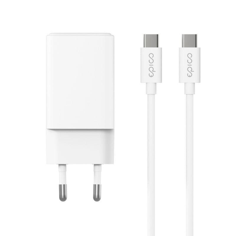 Epico UltraBoost GaN 45W Wall Charger with 1.2m USB-C to USB-C Cable - 2x USB-C - White