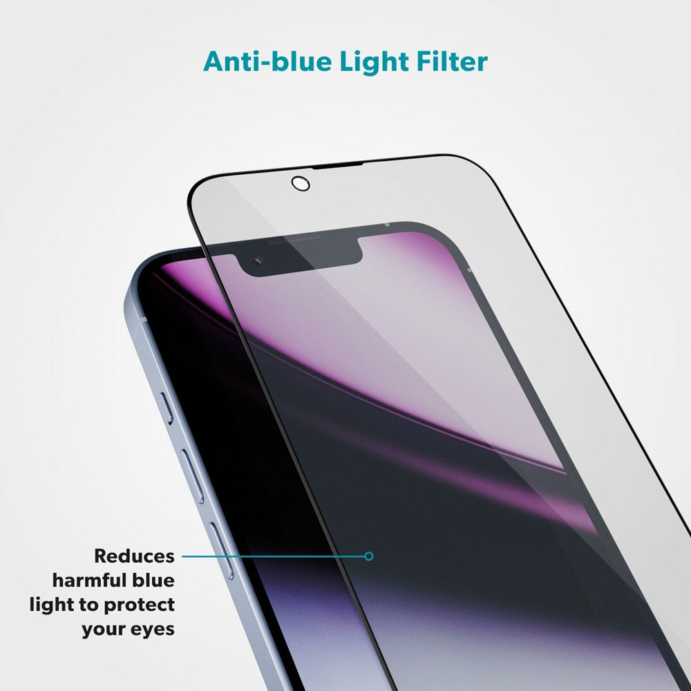 iPhone 16e / 14 / 13 / 13 Pro Epico AntiBlue Glass 3D Screen Protector Glass with Installation Frame - Transparent