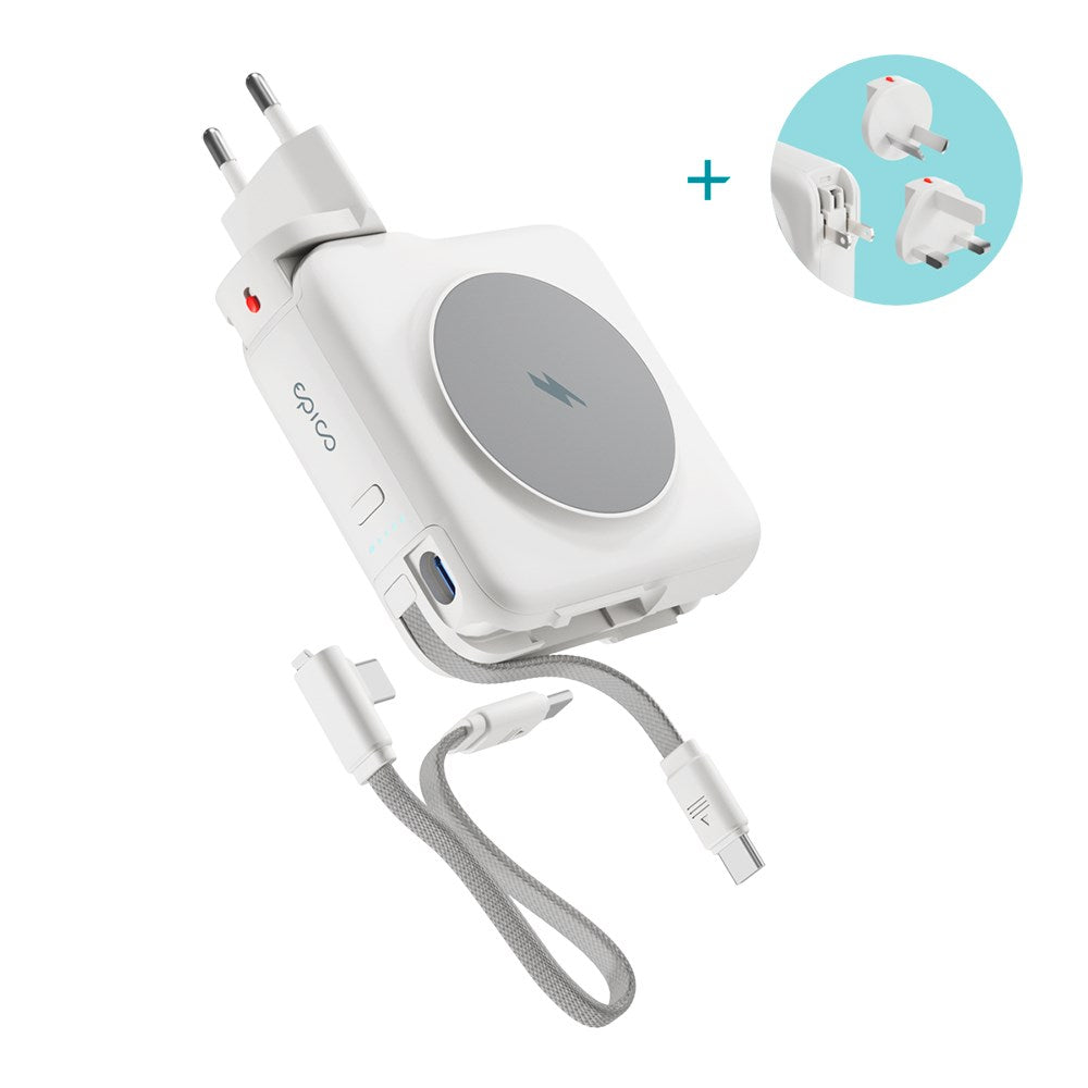 Epico UltraPack Mag+ 3-in-1 Travel PowerBank 10.000 mAh - MagSafe Compatible - White