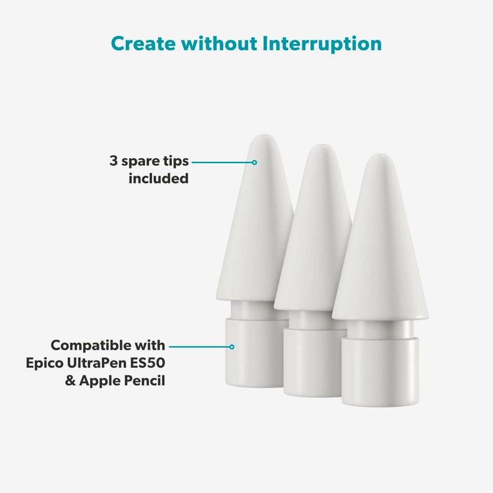 Epico Stylus Tips for UltraPen Stylus ES50 & Apple Pencil - White