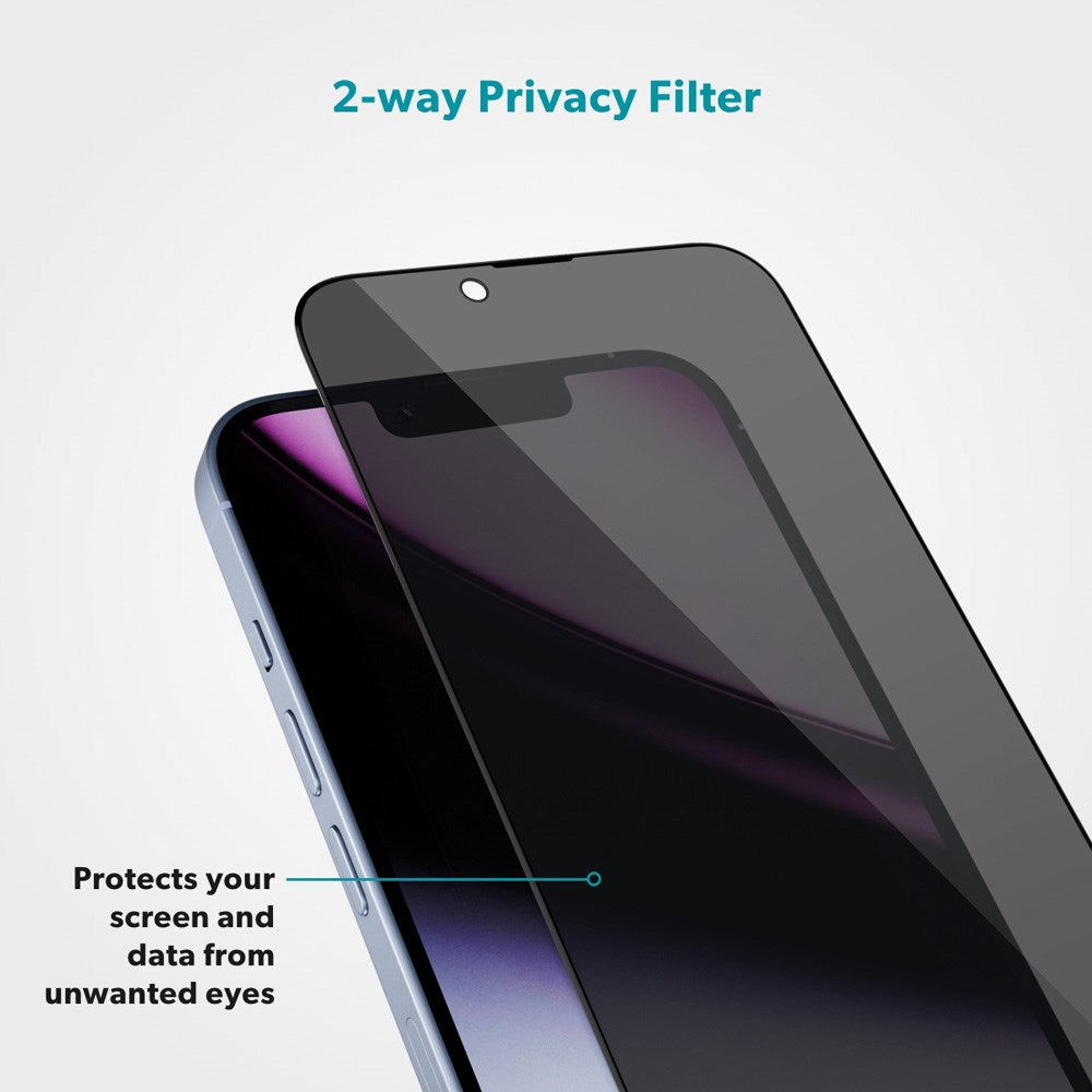 iPhone 16 / 15 / 14 Pro Epico Privacy Glass 3D Screen Protector Glass with Installation Frame - Transparent