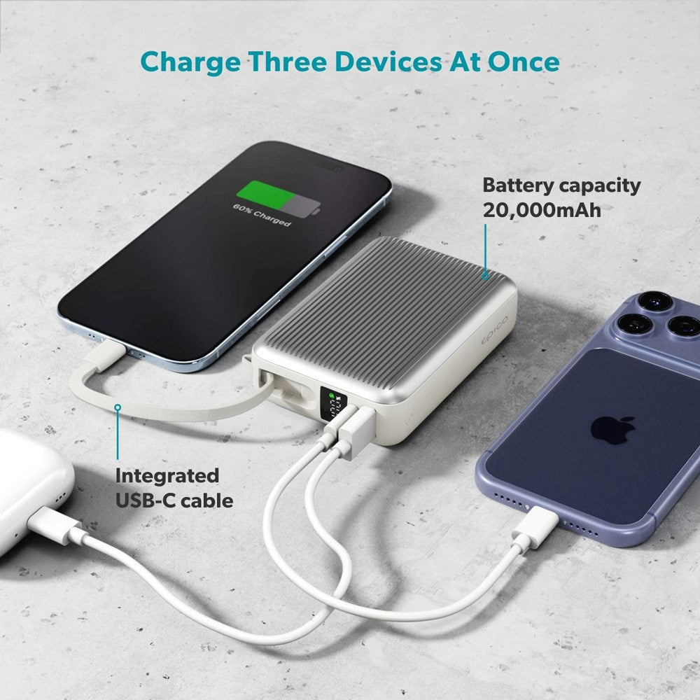 Epico UltraPack 45W Powerbank 20.000mAh with Retractable USB-C Cable - Grey