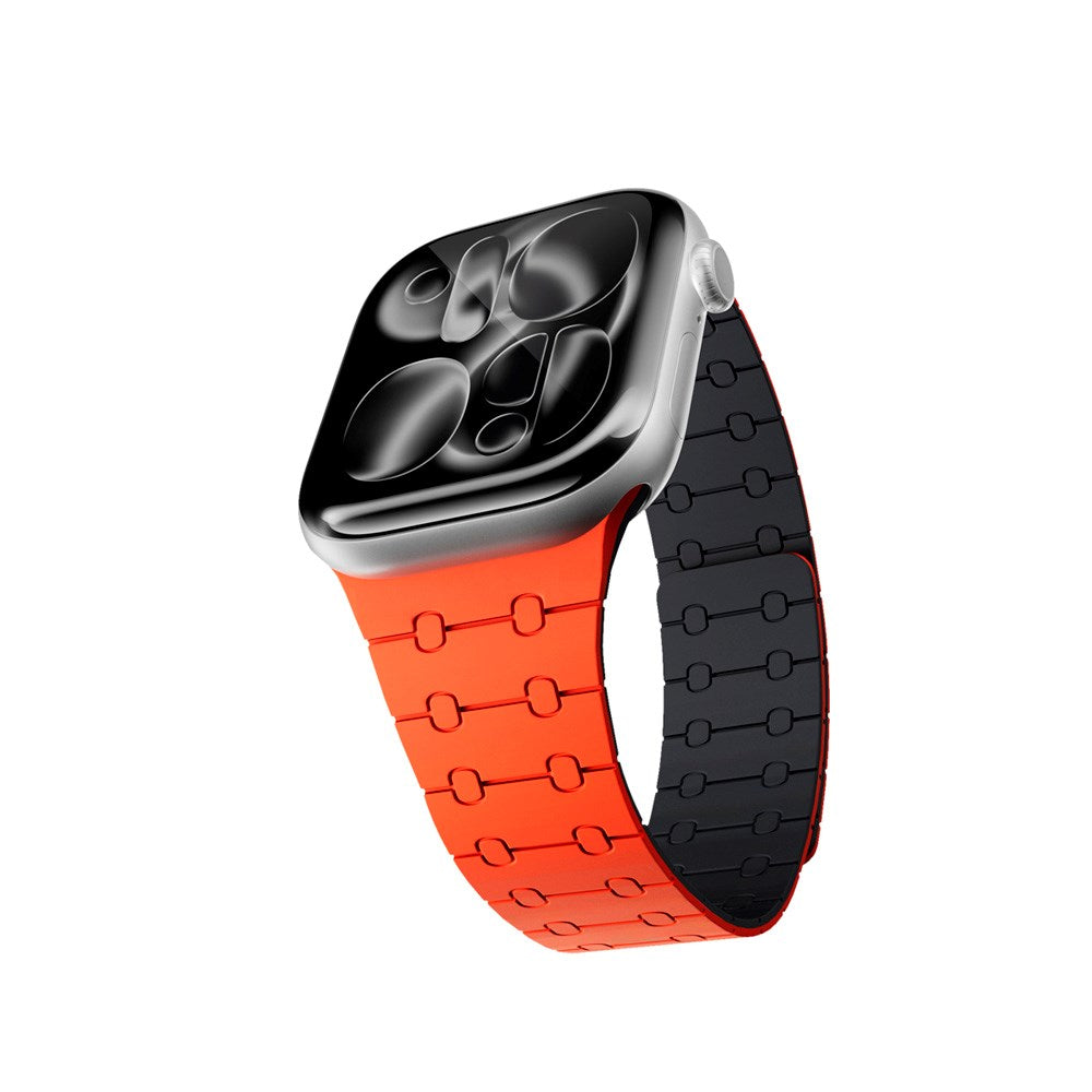 Apple Watch (42/44/SE/45/46/49) Epico Magnetic+ Silicone Watch Strap - Orange / Black