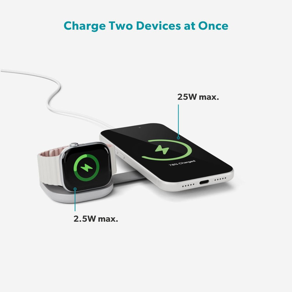 Epico UltraBase Compact Wireless Charger 25W for Smartphone / Apple Watch - MagSafe / Qi2 Compatible - Silver