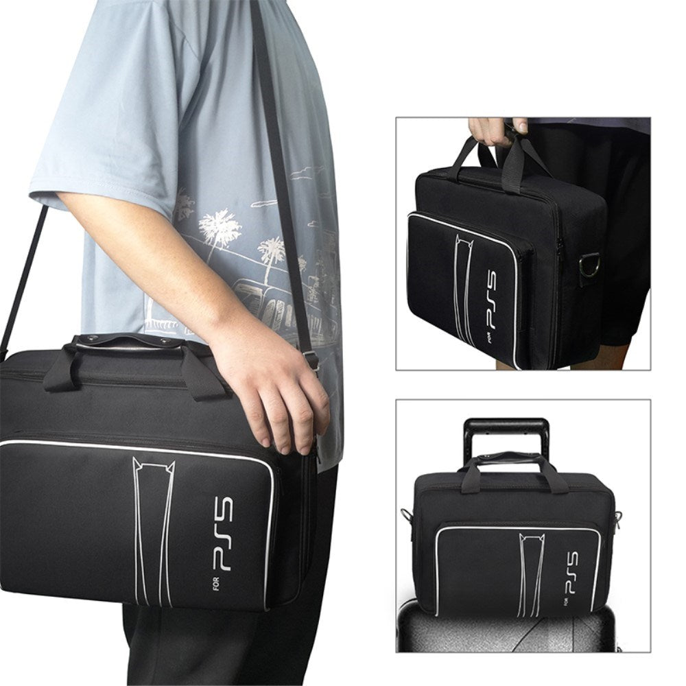 Bag for PS5 with Storage & Shoulder Strap - Black / White