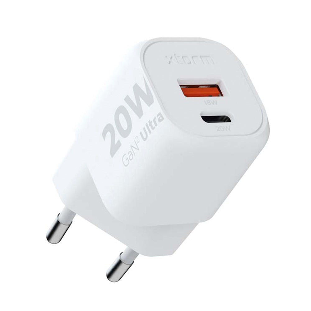 Xtorm 20W GaN² Ultra Wall Charger w. USB-A & USB-C - White