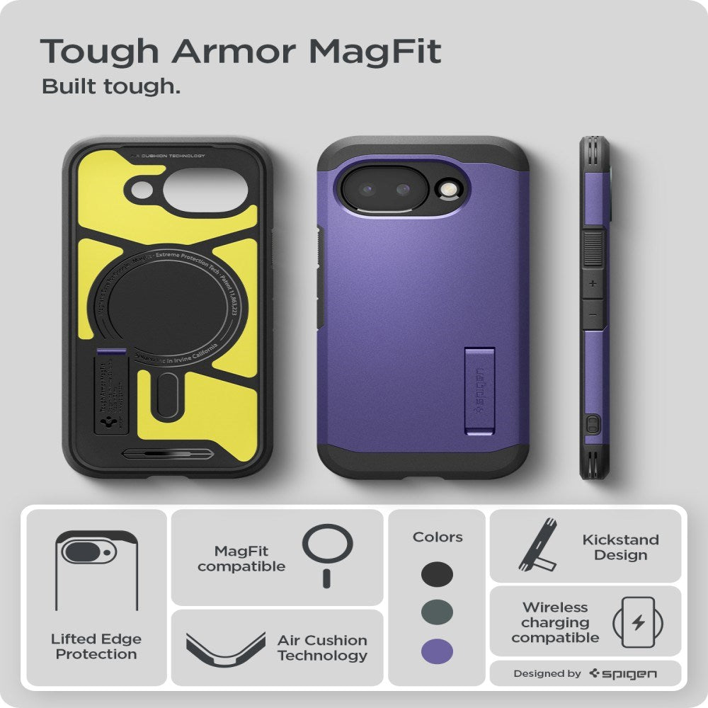 Google Pixel 10a Spigen Tough Armor Hybrid Case with Kickstand - MagSafe Compatible - Purple